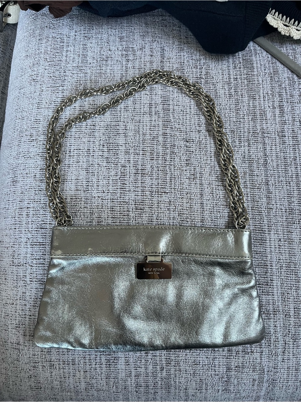 kate spade Silver Metallic Chain Strap Clutch